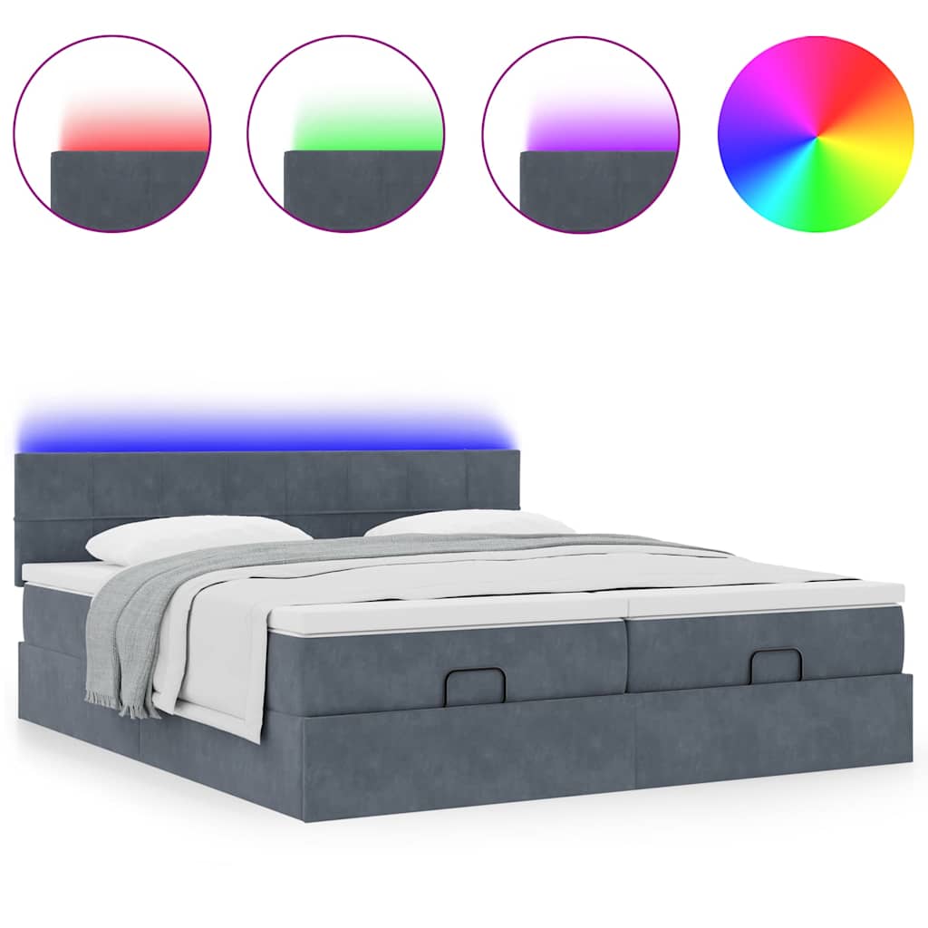 Ottoman-Bett mit Matratzen & LEDs Dunkelgrau 200x200 cm Samt