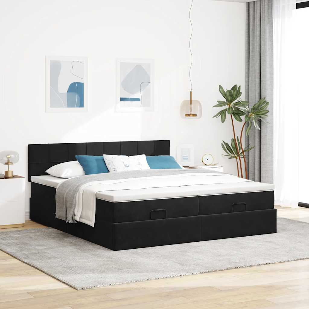 Ottoman-Bett mit Matratzen & LEDs Schwarz 200x200 cm Samt