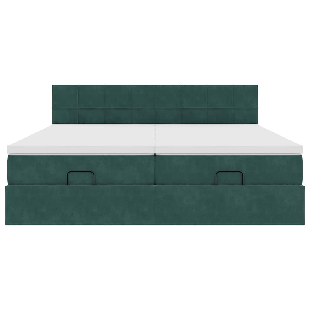 Ottoman-Bett mit Matratzen & LEDs Dunkelgrün 200x200 cm Samt