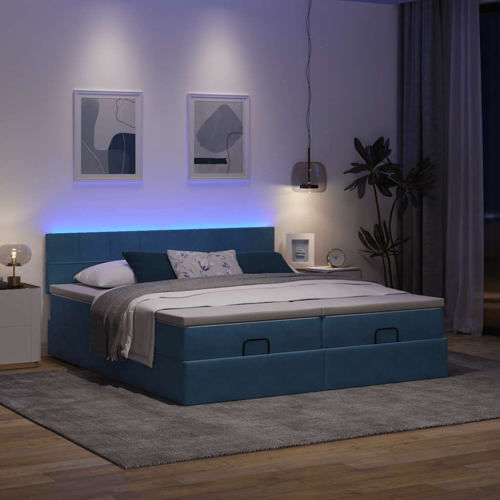 Ottoman-Bett mit Matratzen & LED Dunkelblau 200x200 cm Samt