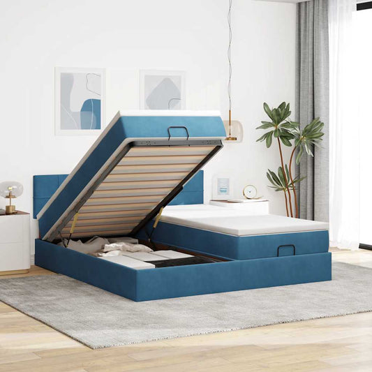Ottoman-Bett mit Matratzen & LED Dunkelblau 200x200 cm Samt