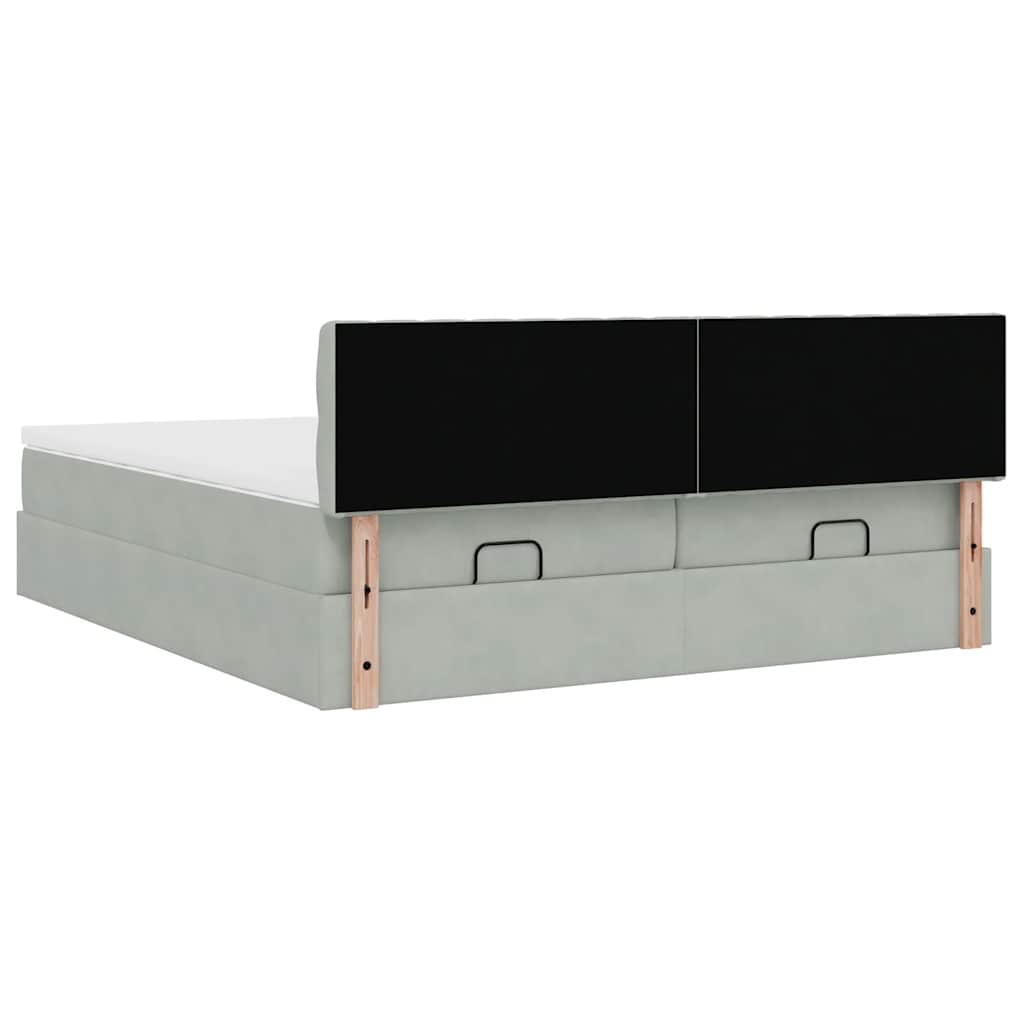 Ottoman-Bett mit Matratzen & LEDs Hellgrau 160x200 cm Samt