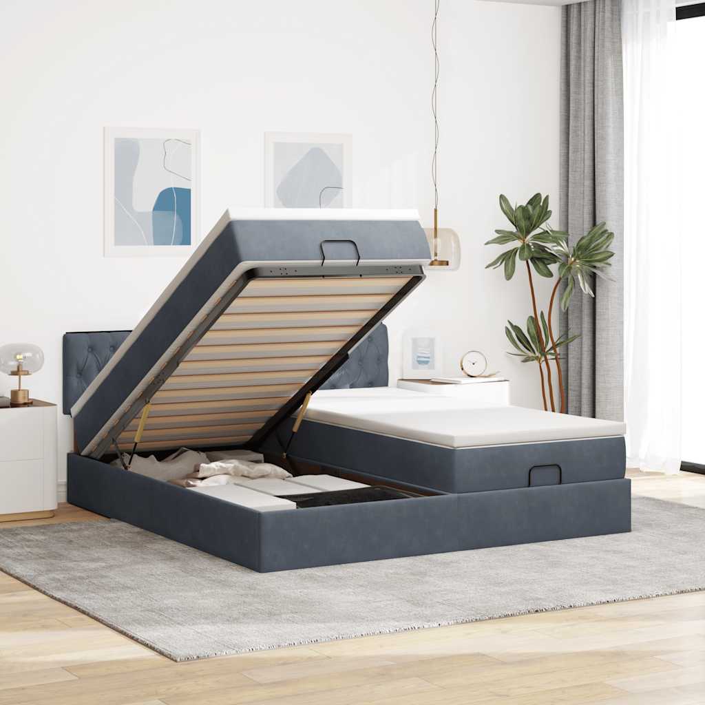 Ottoman-Bett mit Matratzen & LEDs Dunkelgrau 160x200 cm Samt
