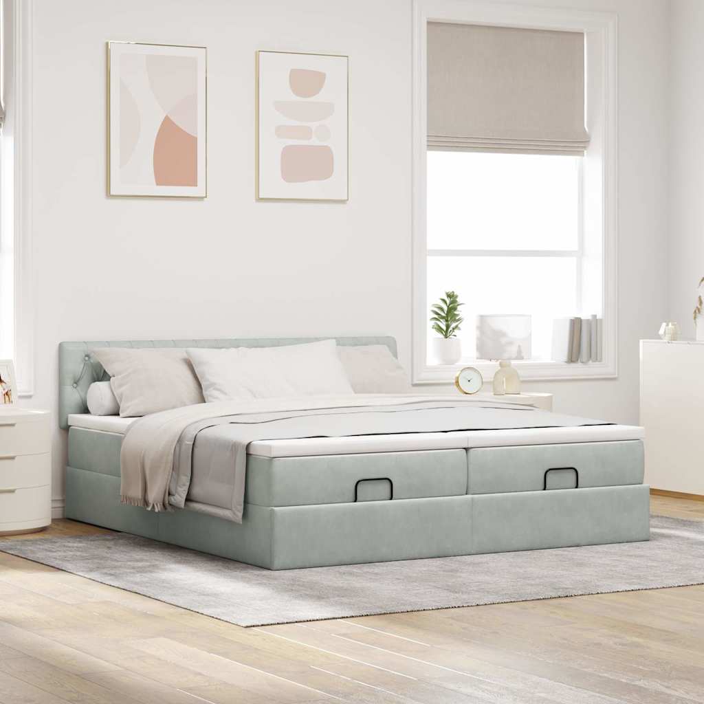 Ottoman-Bett mit Matratzen & LEDs Hellgrau 180x200 cm Samt