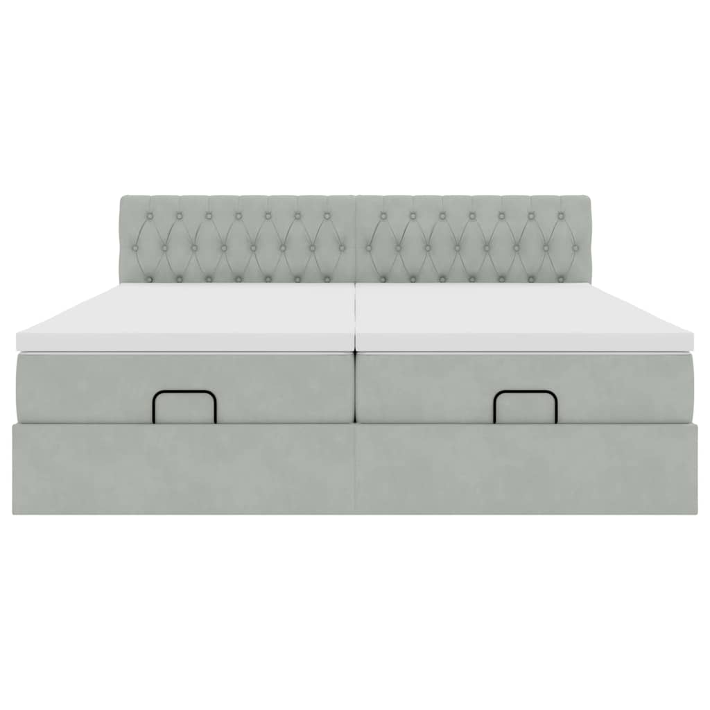 Ottoman-Bett mit Matratzen & LEDs Hellgrau 180x200 cm Samt