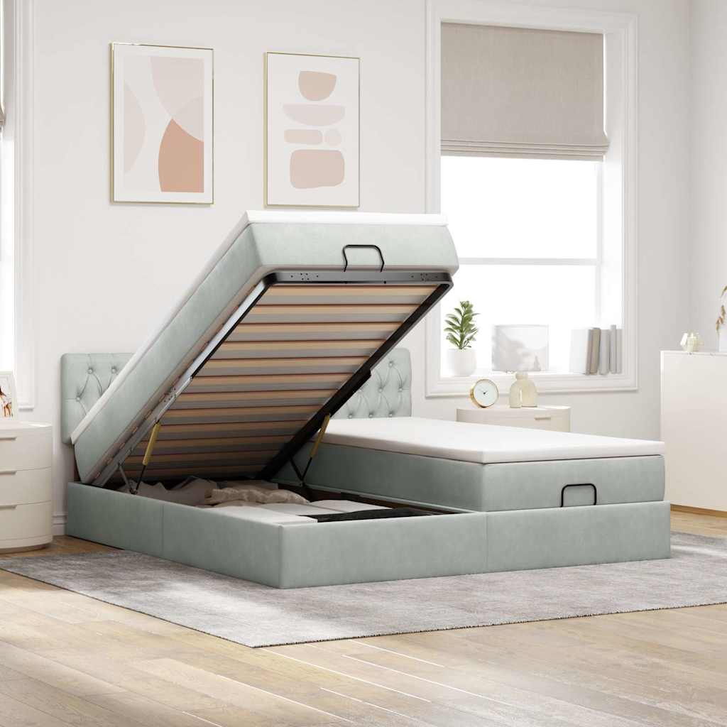 Ottoman-Bett mit Matratzen & LEDs Hellgrau 180x200 cm Samt