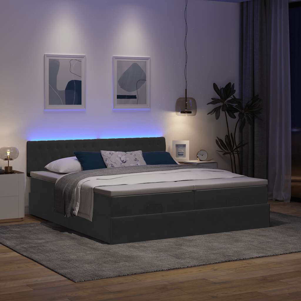 Ottoman-Bett mit Matratzen & LEDs Schwarz 180x200 cm Samt