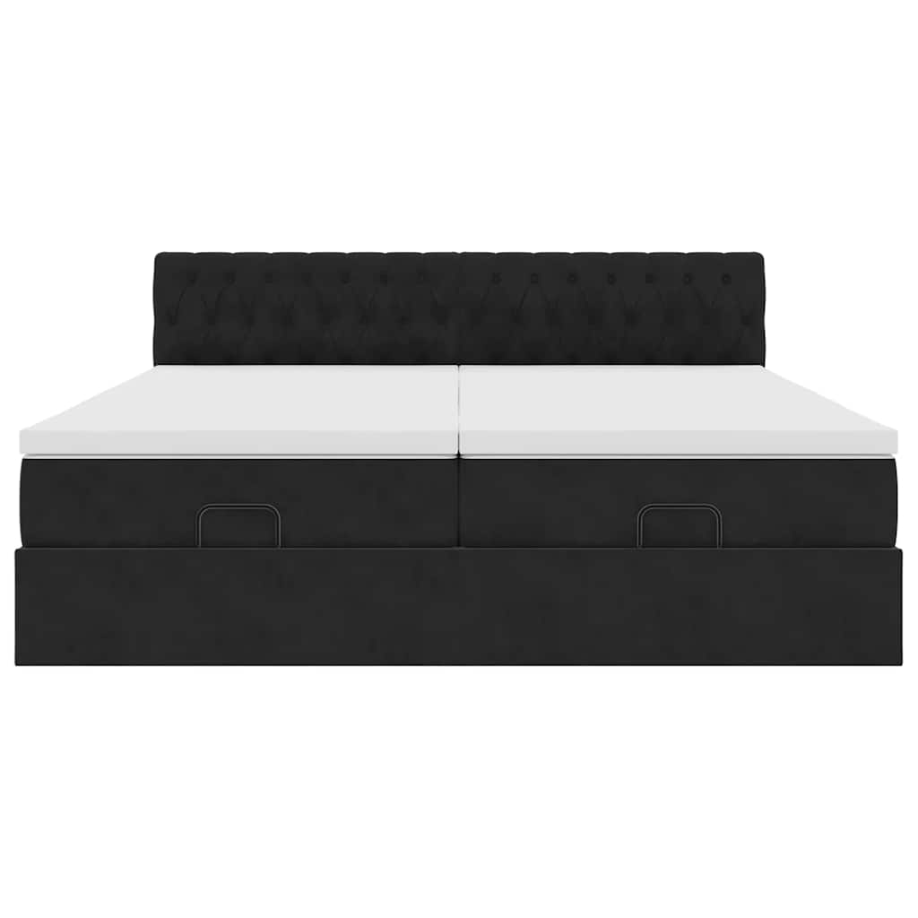 Ottoman-Bett mit Matratzen & LEDs Schwarz 180x200 cm Samt
