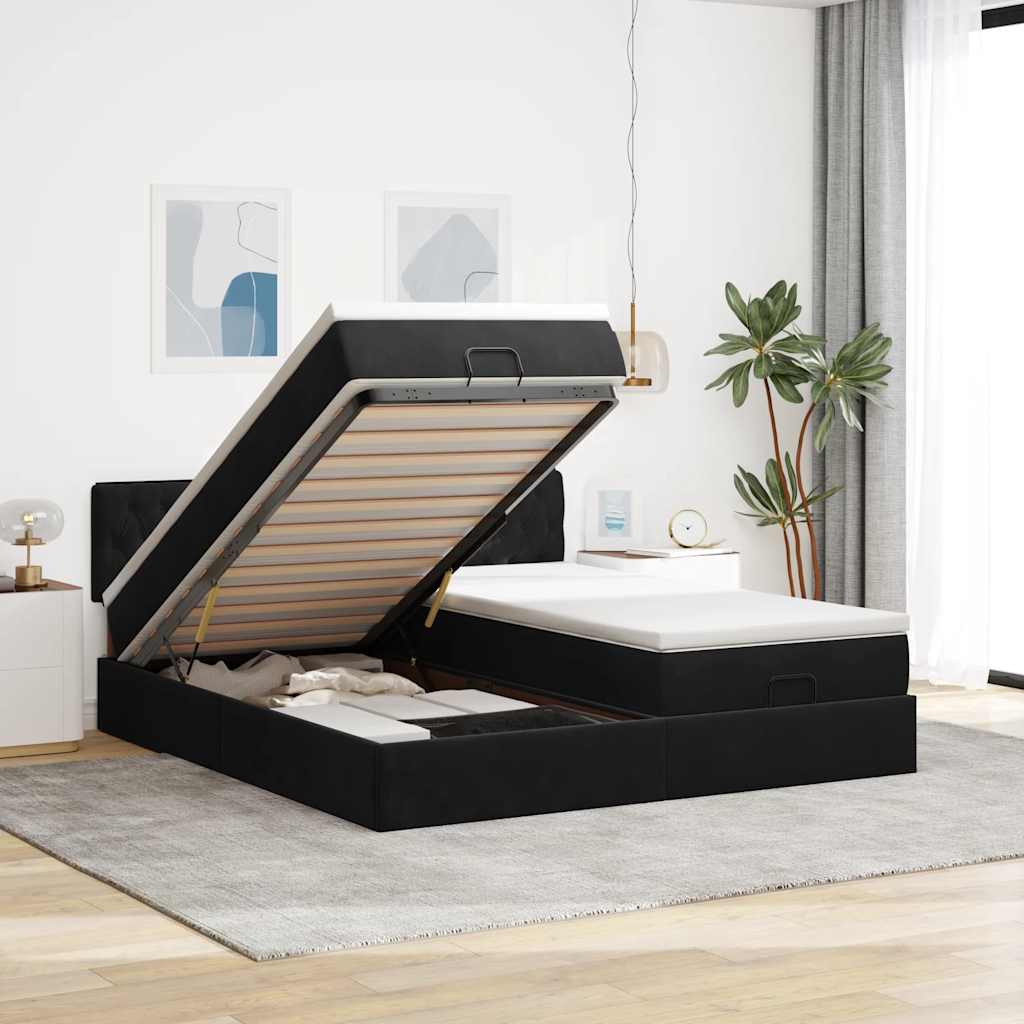 Ottoman-Bett mit Matratzen & LEDs Schwarz 180x200 cm Samt