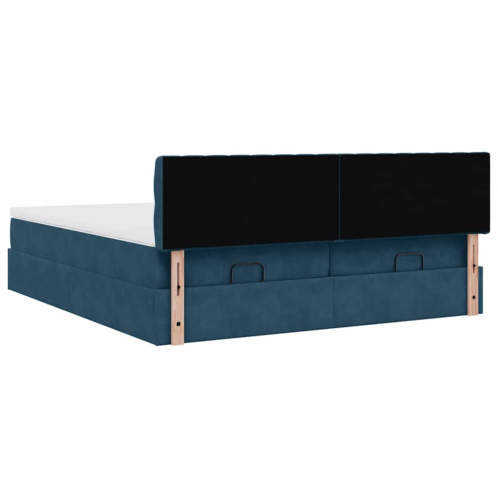 Ottoman-Bett mit Matratzen & LEDs Dunkelblau 180x200 cm Samt