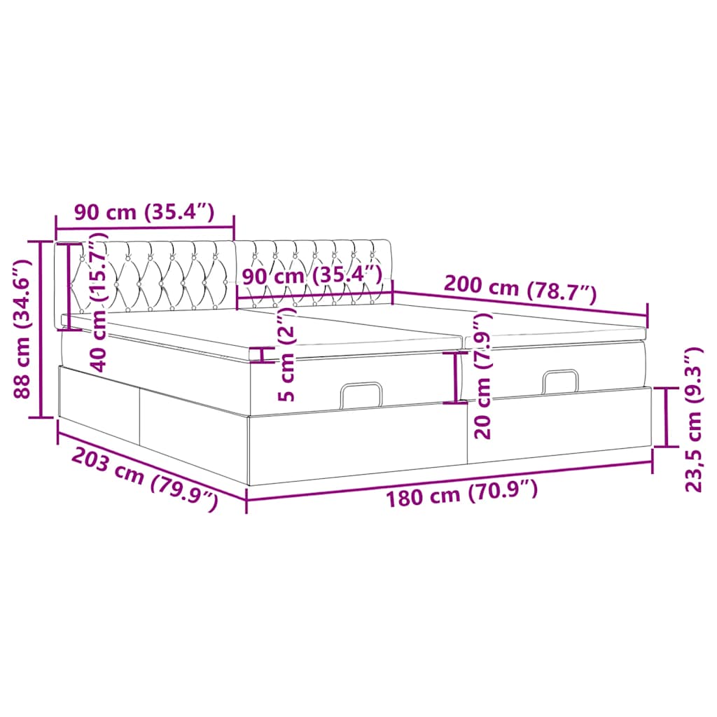 Ottoman-Bett mit Matratzen & LEDs Dunkelblau 180x200 cm Samt