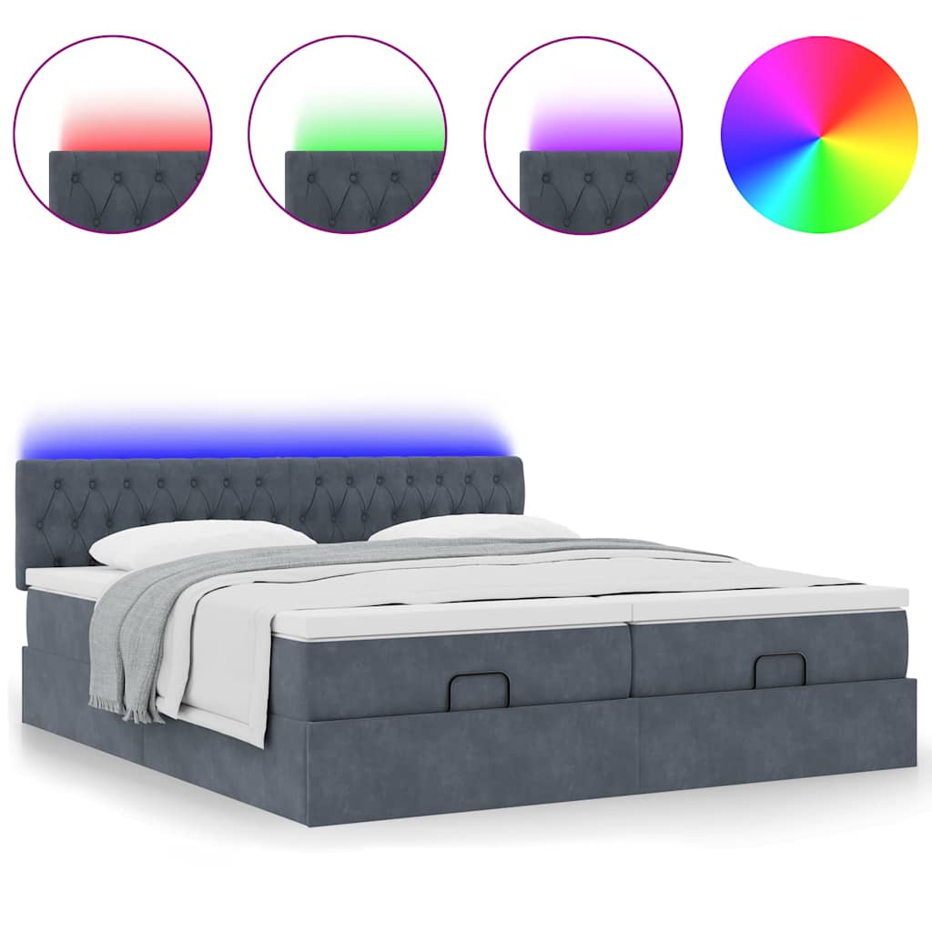 Ottoman-Bett mit Matratzen & LEDs Dunkelgrau 200x200 cm Samt