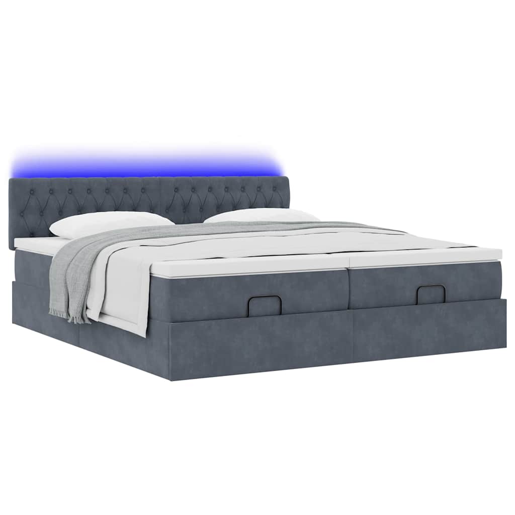 Ottoman-Bett mit Matratzen & LEDs Dunkelgrau 200x200 cm Samt