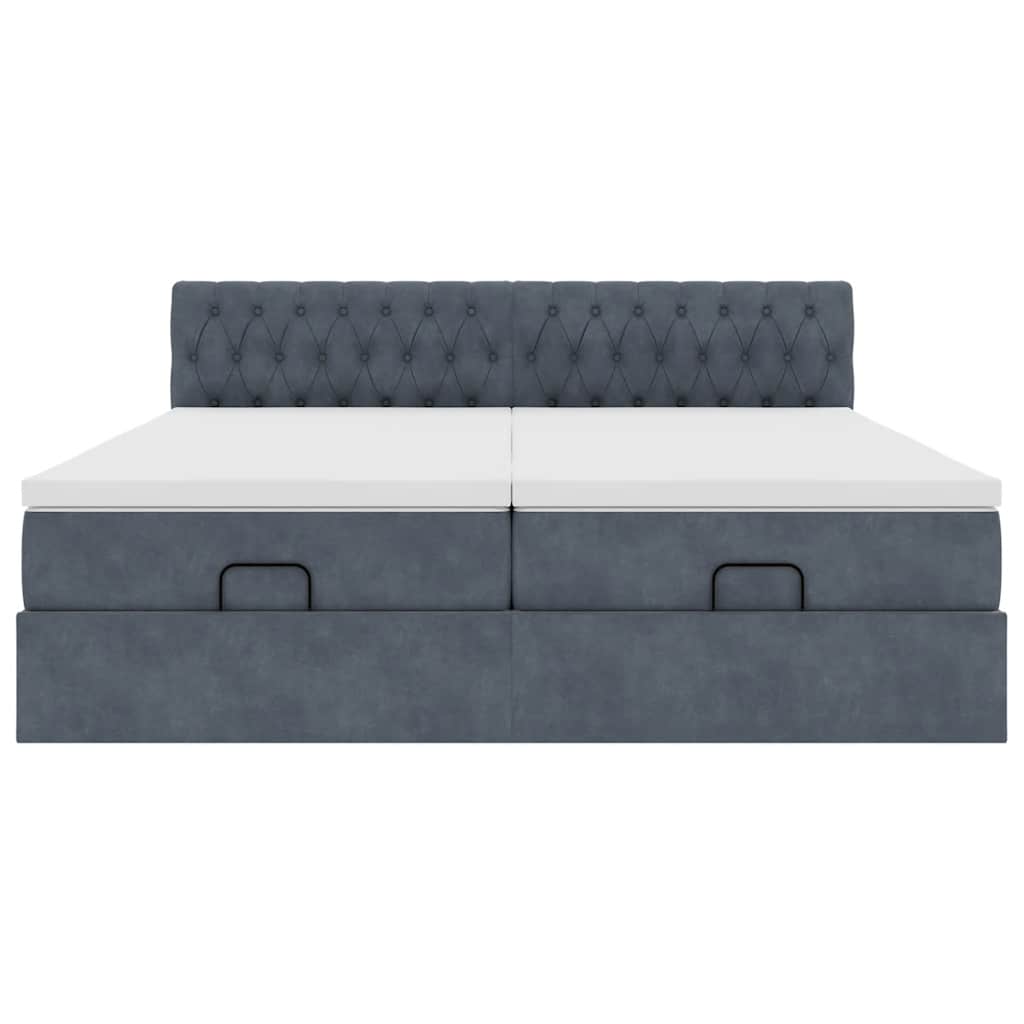 Ottoman-Bett mit Matratzen & LEDs Dunkelgrau 200x200 cm Samt