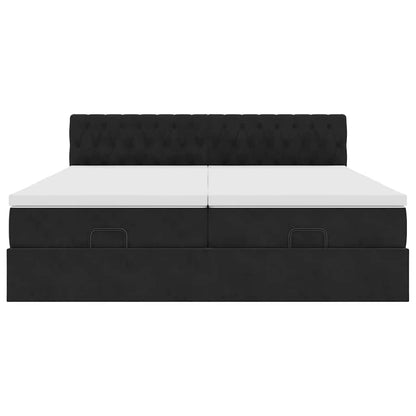 Ottoman-Bett mit Matratzen & LEDs Schwarz 200x200 cm Samt