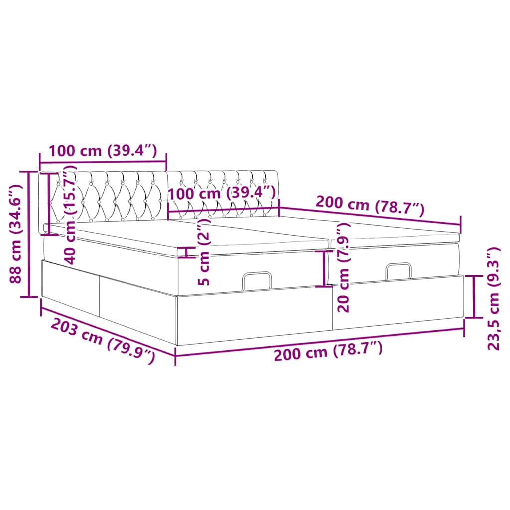 Ottoman-Bett mit Matratzen & LED Dunkelblau 200x200 cm Samt