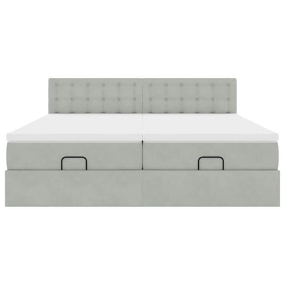 Ottoman-Bett mit Matratzen & LEDs Hellgrau 160x200 cm Samt