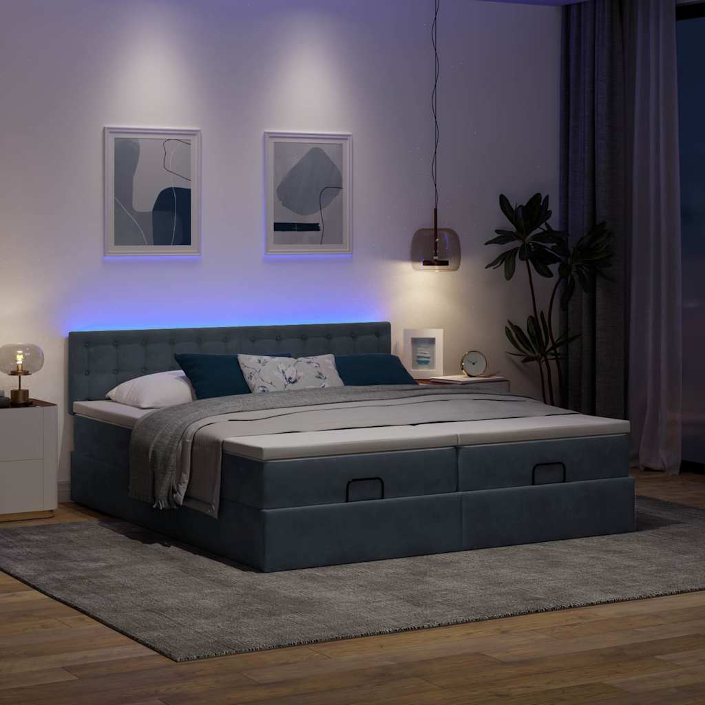 Ottoman-Bett mit Matratzen & LEDs Dunkelgrau 160x200 cm Samt
