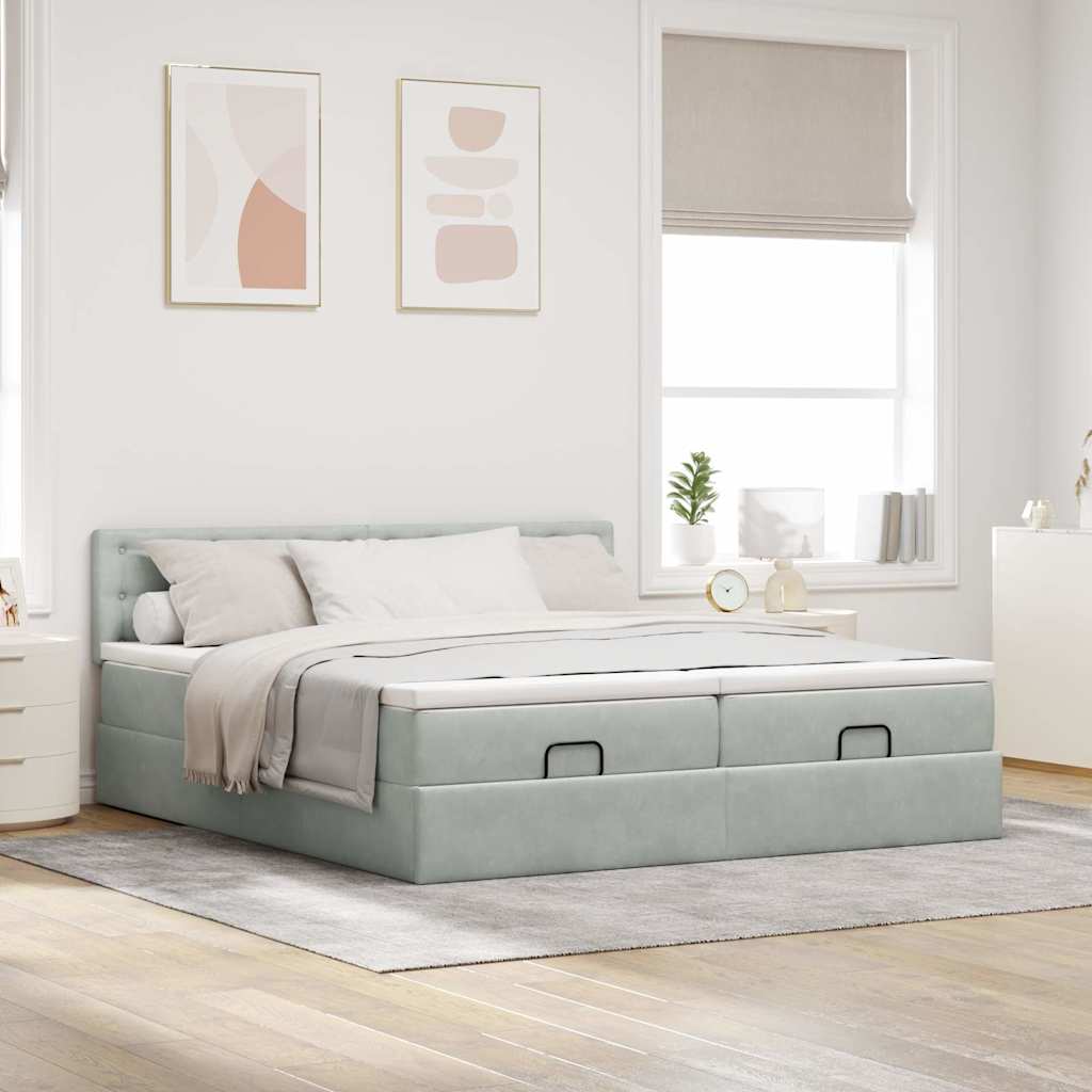 Ottoman-Bett mit Matratzen & LEDs Hellgrau 180x200 cm Samt