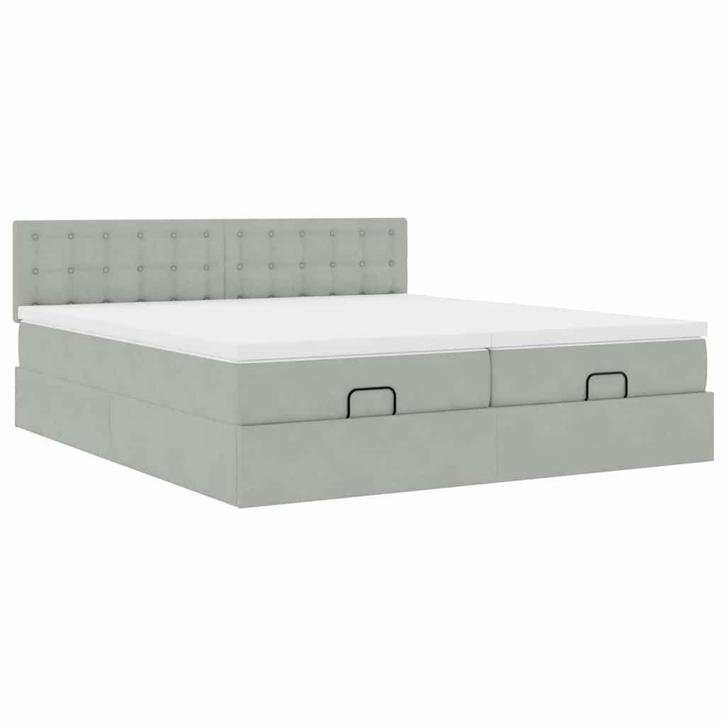 Ottoman-Bett mit Matratzen & LEDs Hellgrau 180x200 cm Samt