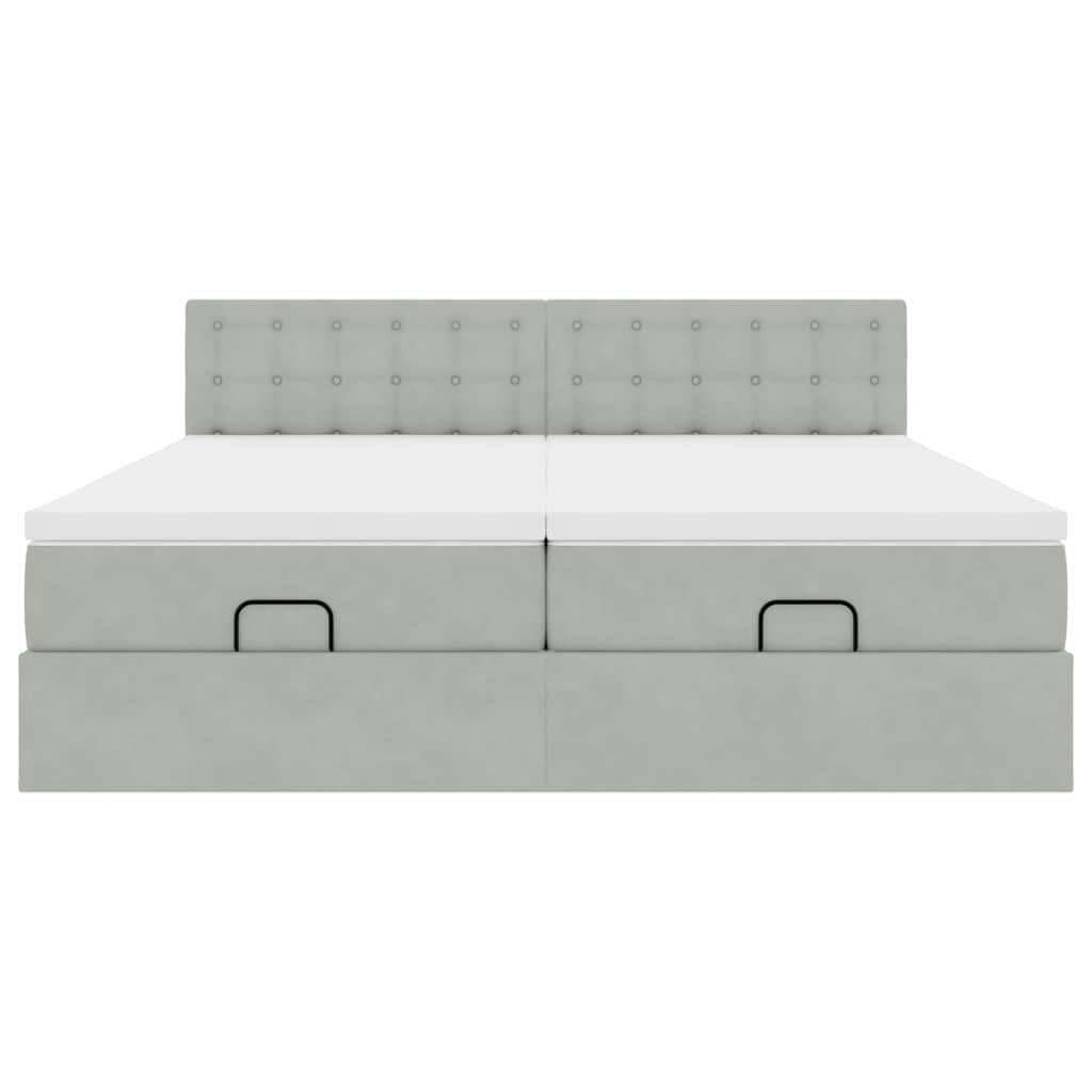 Ottoman-Bett mit Matratzen & LEDs Hellgrau 180x200 cm Samt