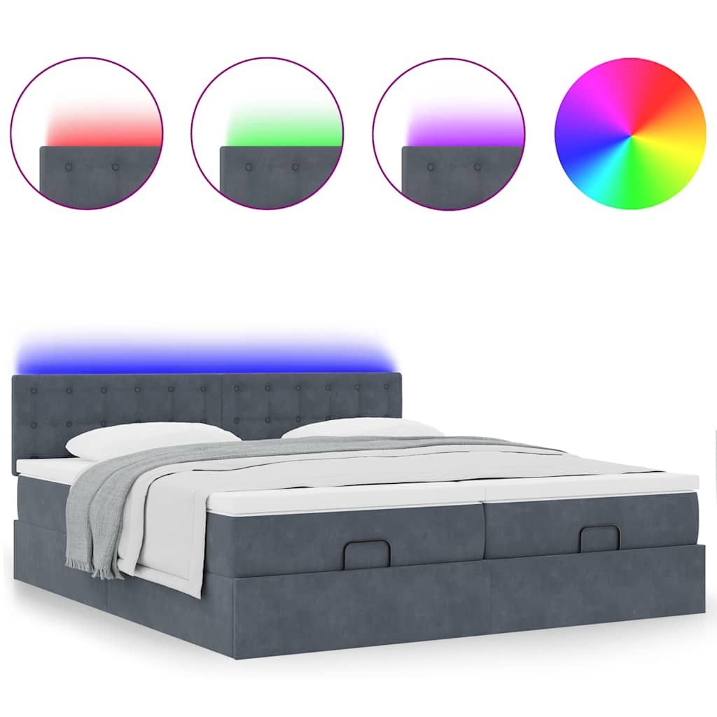 Ottoman-Bett mit Matratzen & LEDs Dunkelgrau 180x200 cm Samt