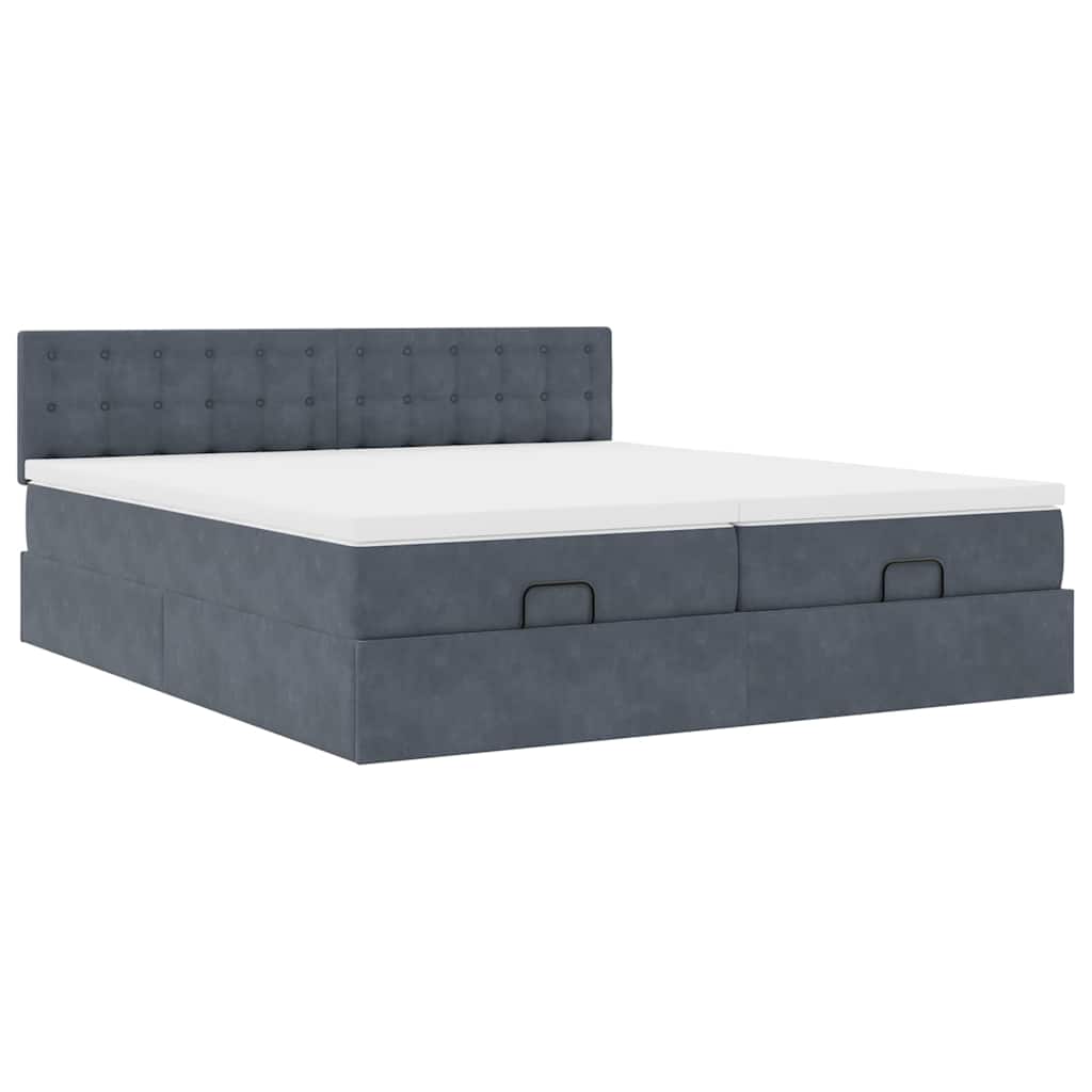 Ottoman-Bett mit Matratzen & LEDs Dunkelgrau 180x200 cm Samt