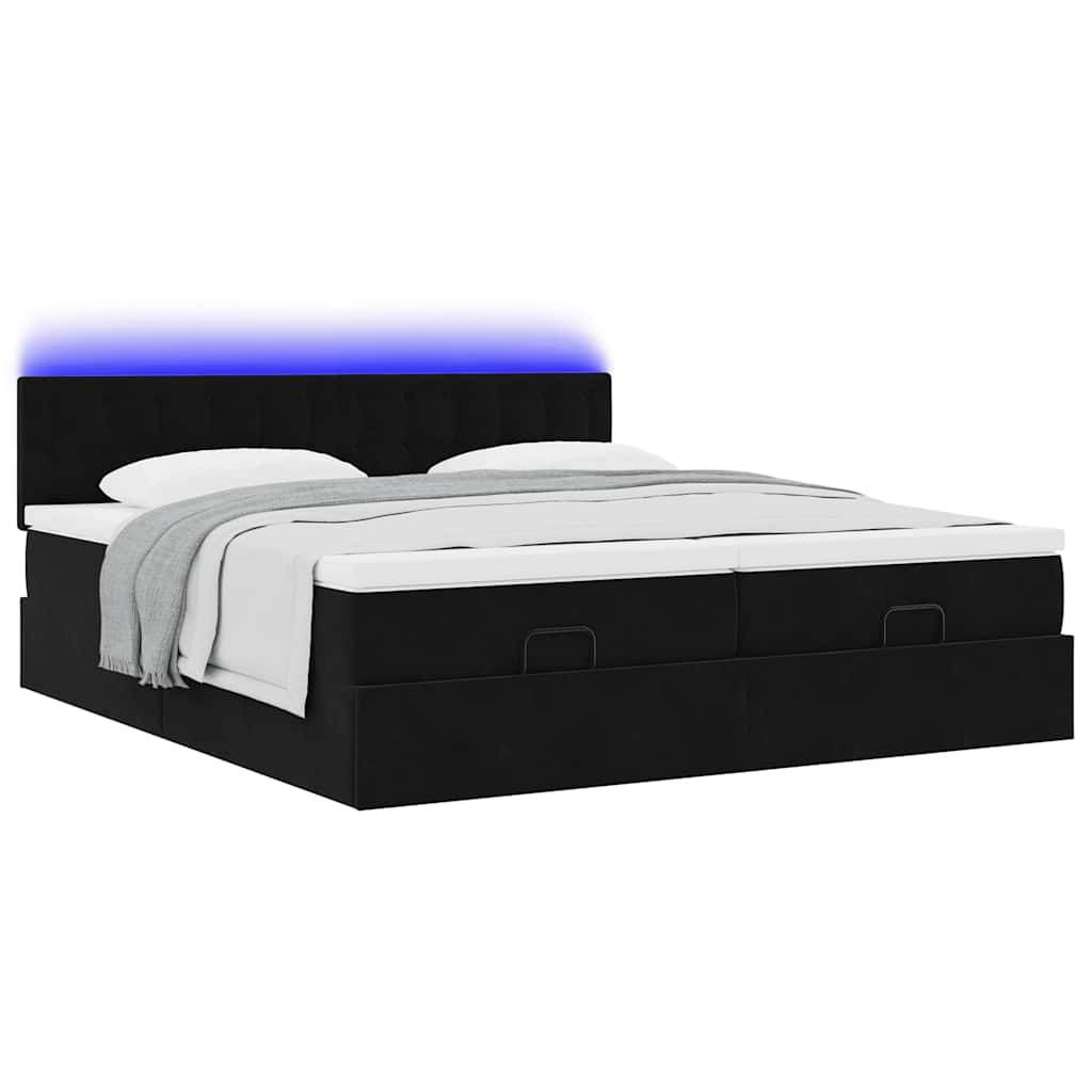 Ottoman-Bett mit Matratzen & LEDs Schwarz 180x200 cm Samt