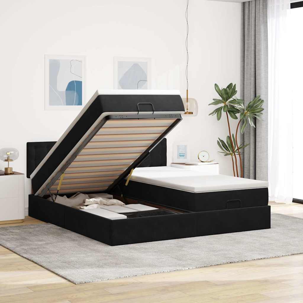 Ottoman-Bett mit Matratzen & LEDs Schwarz 180x200 cm Samt