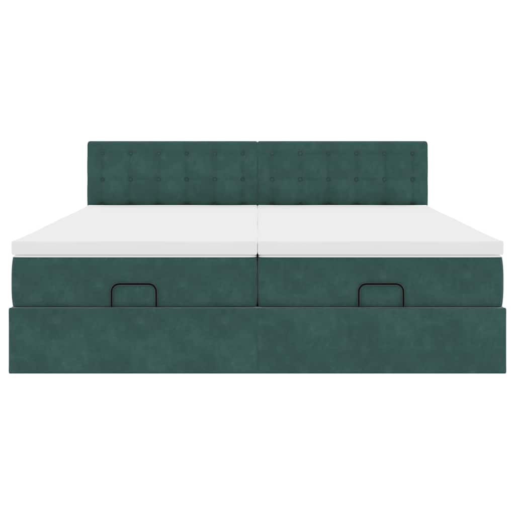 Ottoman-Bett mit Matratzen & LEDs Dunkelgrün 180x200 cm Samt