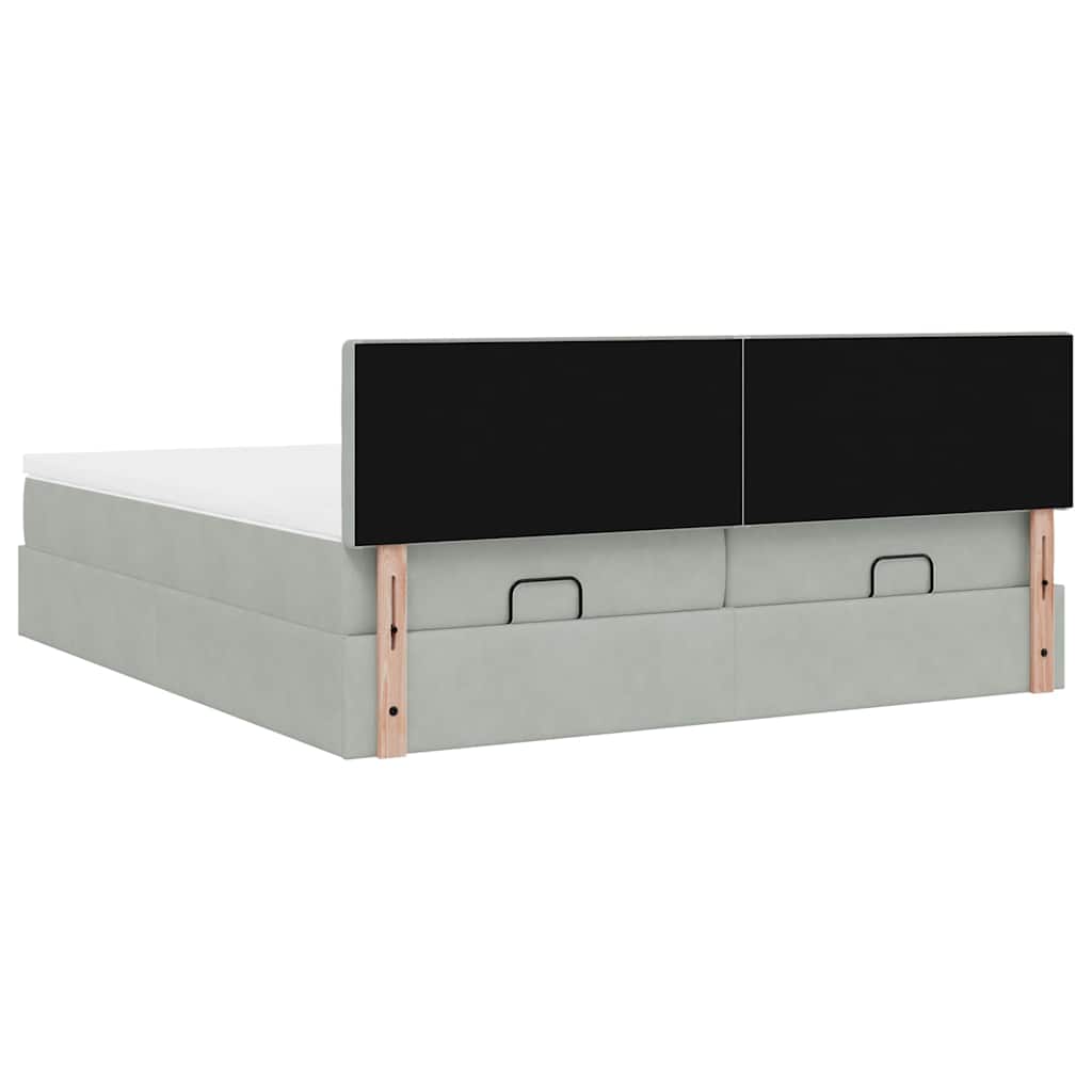 Ottoman-Bett mit Matratzen & LEDs Hellgrau 200x200 cm Samt