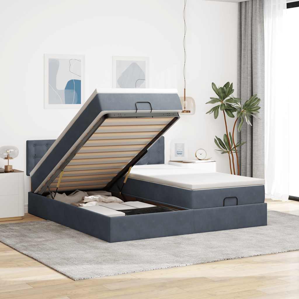 Ottoman-Bett mit Matratzen & LEDs Dunkelgrau 200x200 cm Samt