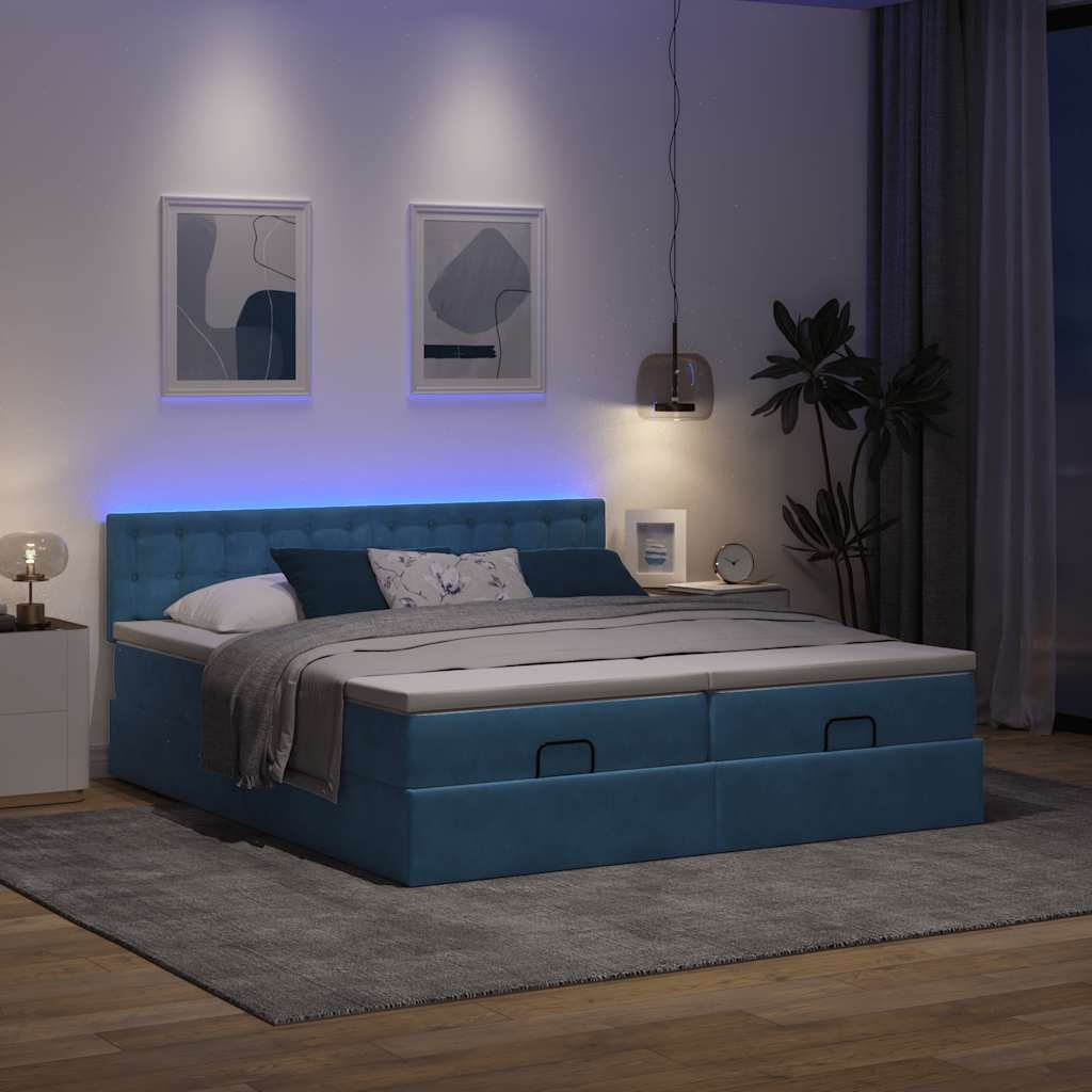Ottoman-Bett mit Matratzen & LED Dunkelblau 200x200 cm Samt