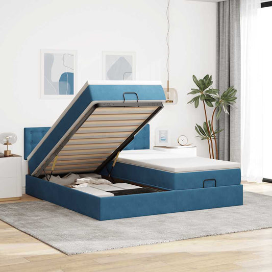 Ottoman-Bett mit Matratzen & LED Dunkelblau 200x200 cm Samt