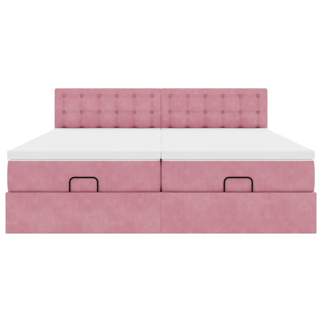Ottoman-Bett mit Matratzen & LEDs Rosa 200x200 cm Samt