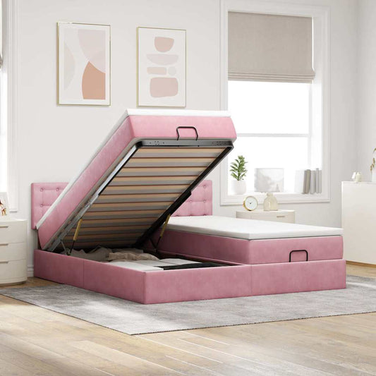 Ottoman-Bett mit Matratzen & LEDs Rosa 200x200 cm Samt