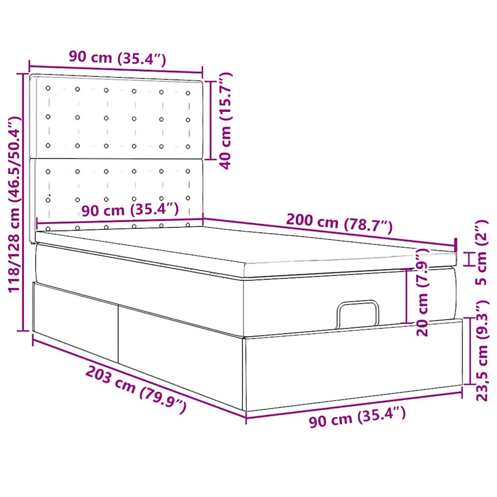 Ottoman-Bett mit Matratze Schwarz 90x200 cm Kunstleder