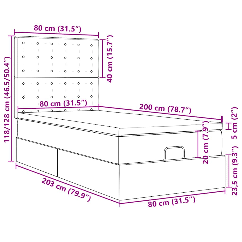 Ottoman-Bett mit Matratze Grau 90x200 cm Kunstleder