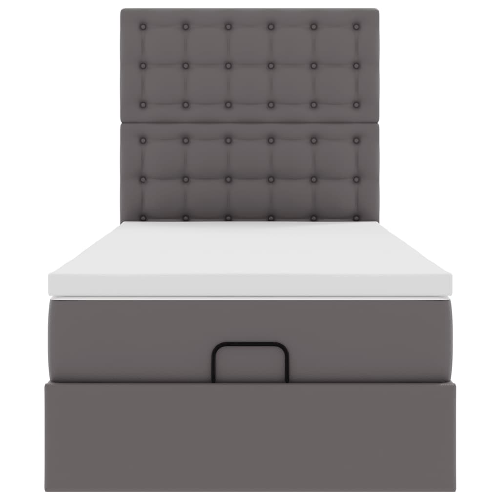 Ottoman-Bett mit Matratze Grau 90x200 cm Kunstleder