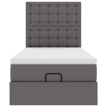 Ottoman-Bett mit Matratze Grau 90x200 cm Kunstleder