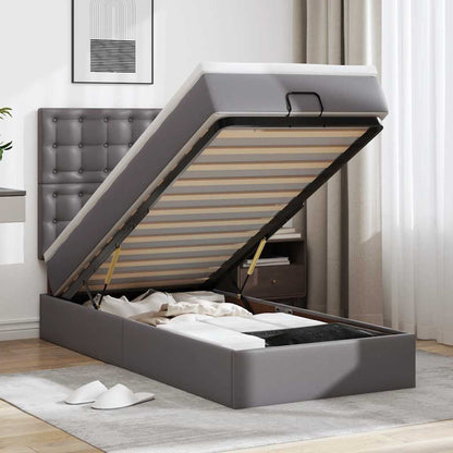 Ottoman-Bett mit Matratze Grau 90x200 cm Kunstleder