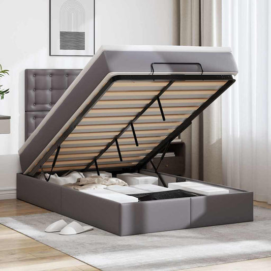 Ottoman-Bett mit Matratze Grau 120x200 cm Kunstleder