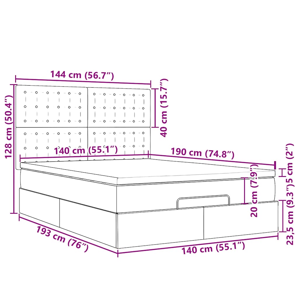 Ottoman-Bett mit Matratze Weiß 140x190 cm Kunstleder