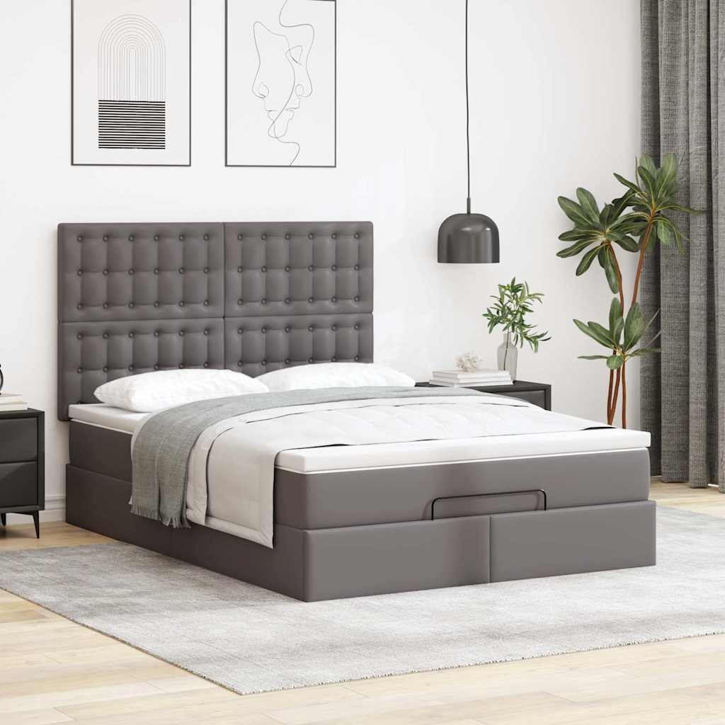 Ottoman-Bett mit Matratze Grau 140x190 cm Kunstleder