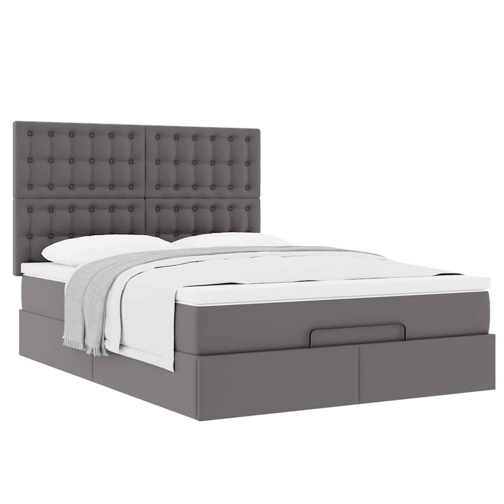 Ottoman-Bett mit Matratze Grau 140x190 cm Kunstleder