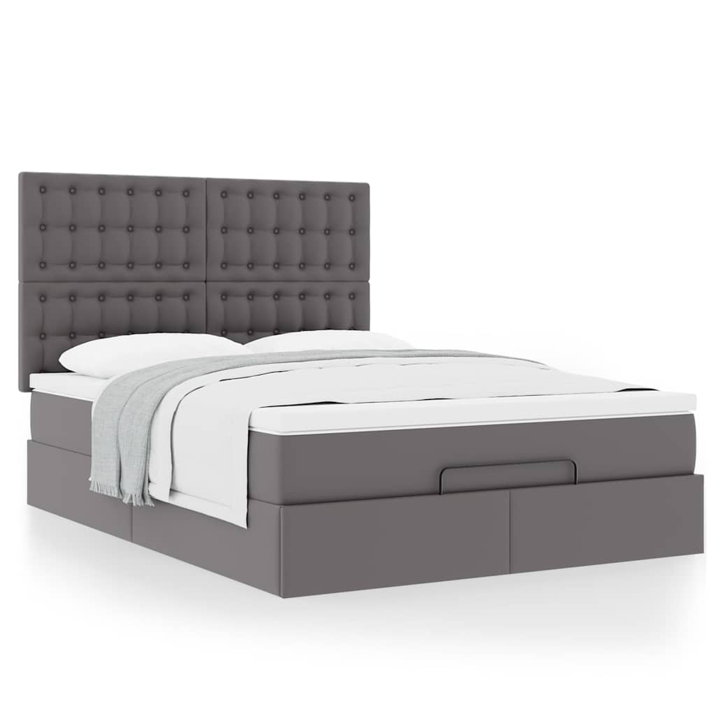 Ottoman-Bett mit Matratze Grau 140x190 cm Kunstleder