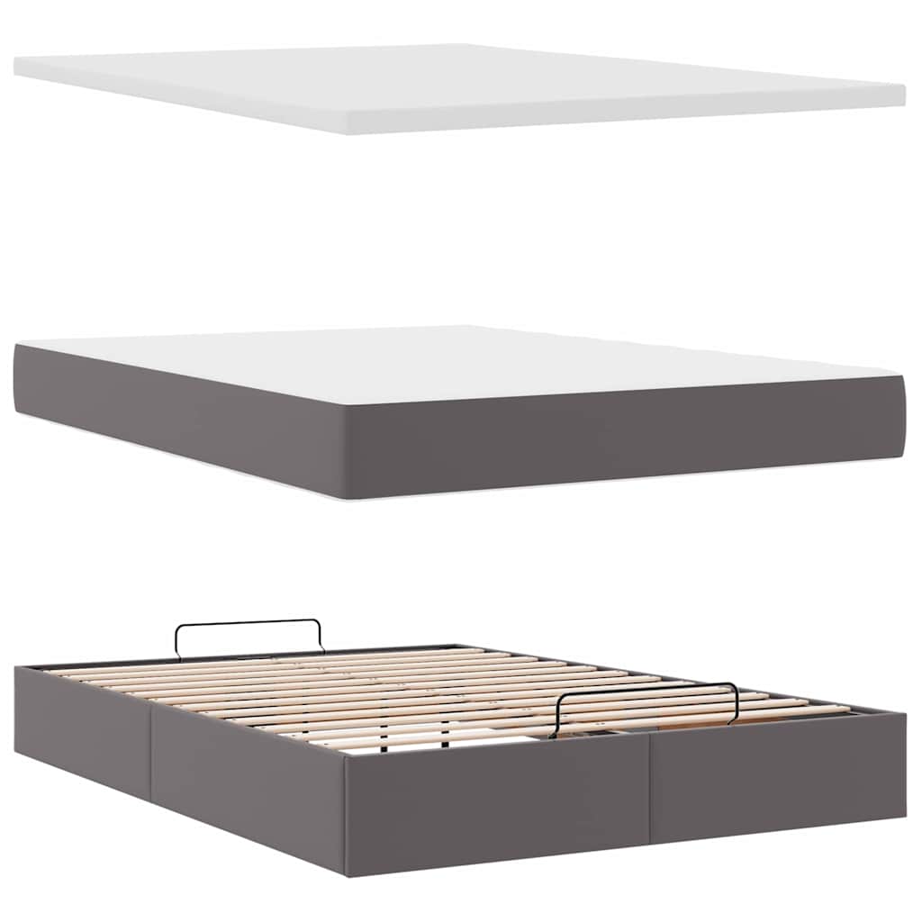 Ottoman-Bett mit Matratze Grau 140x190 cm Kunstleder