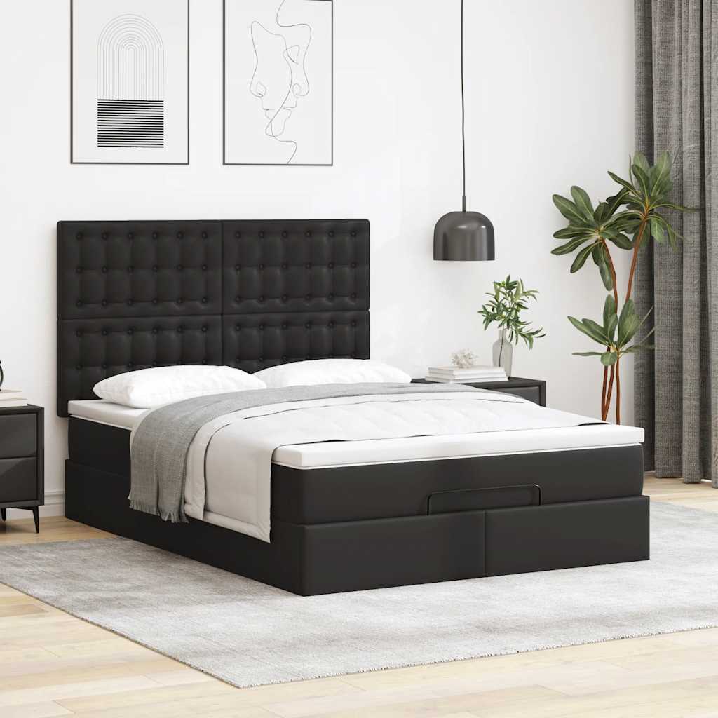 Ottoman-Bett mit Matratze Schwarz 140x200 cm Kunstleder