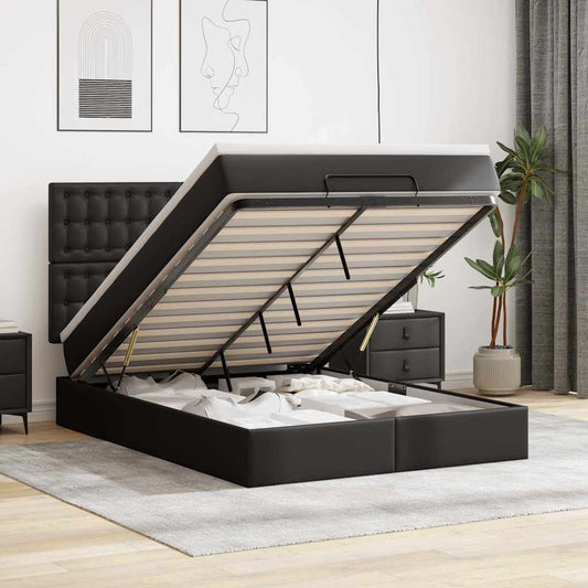 Ottoman-Bett mit Matratze Schwarz 140x200 cm Kunstleder