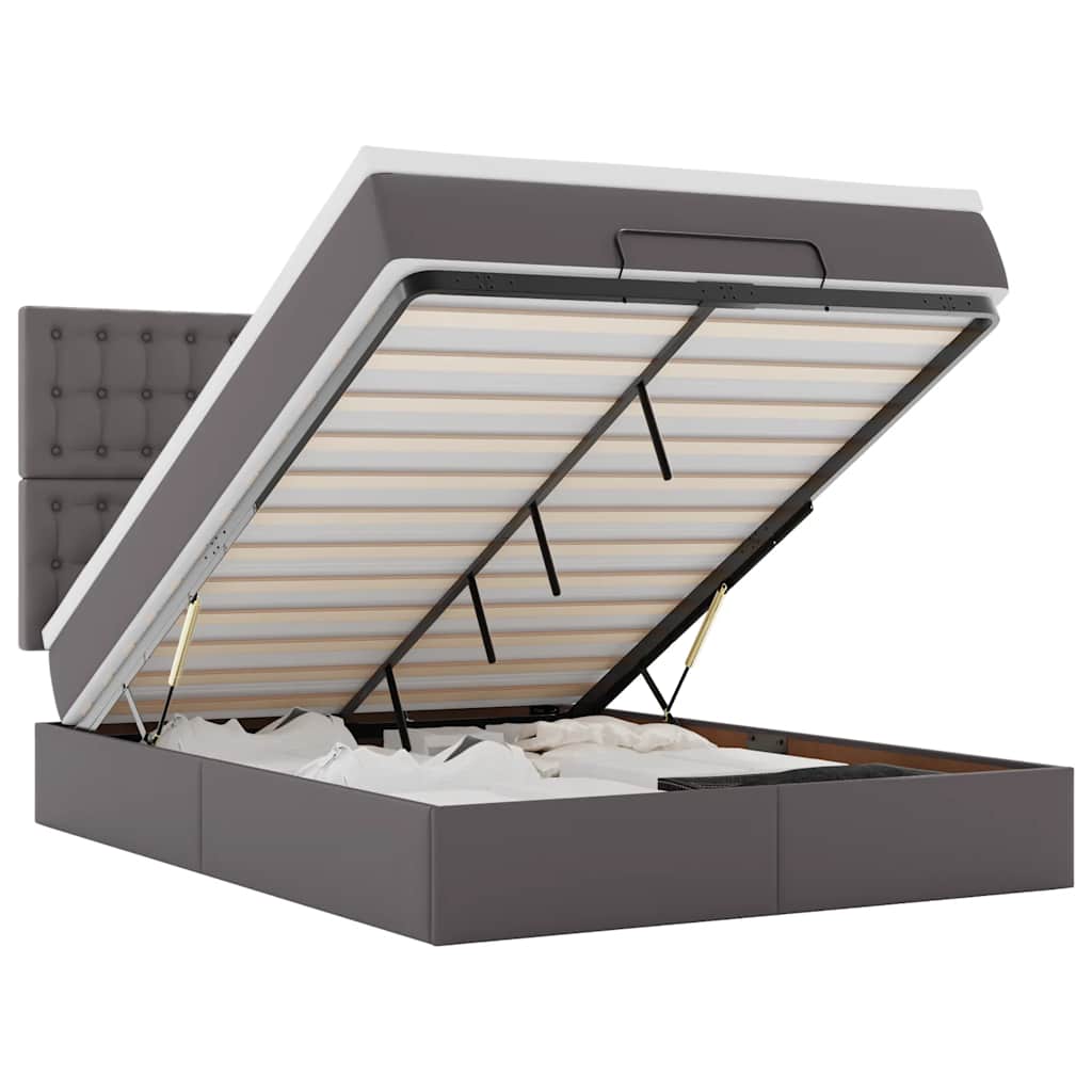 Lit ottoman avec matelas gris 140x200 cm en similicuir